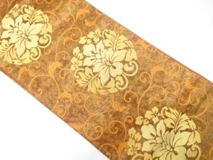 引箔　花唐草模様織り出し　袋帯